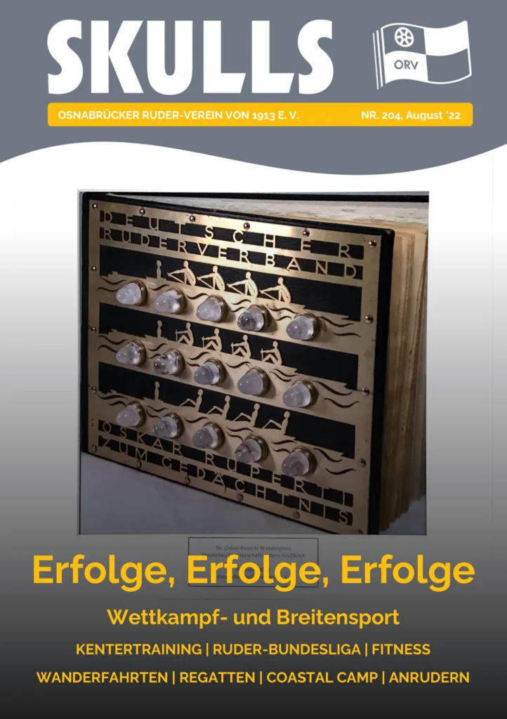 Das Cover der Publikation "SKULLS" zeigt eine Trophäe des Deutschen Ruderverbandes und das ORV-Logo.