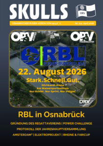 Plakat für das Ruder-Event "SKULLS" am 22. August 2026 in der Stichkanal-Arena, Osnabrück.
